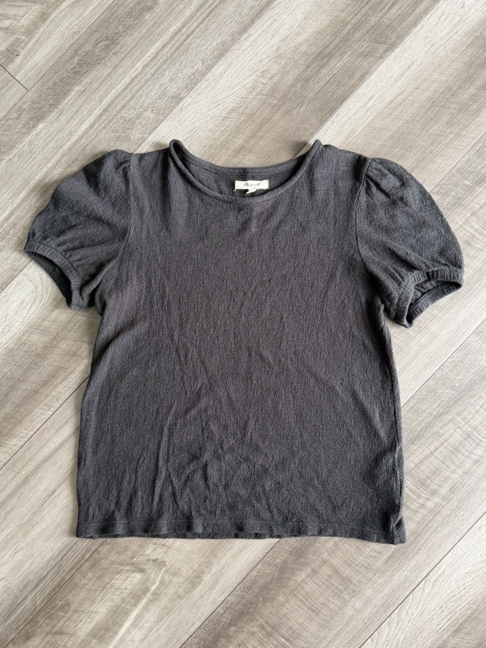 Madewell Women’s Black Puff Sleeve Knit 100% Cotton Short Sleeve Top Sz Small